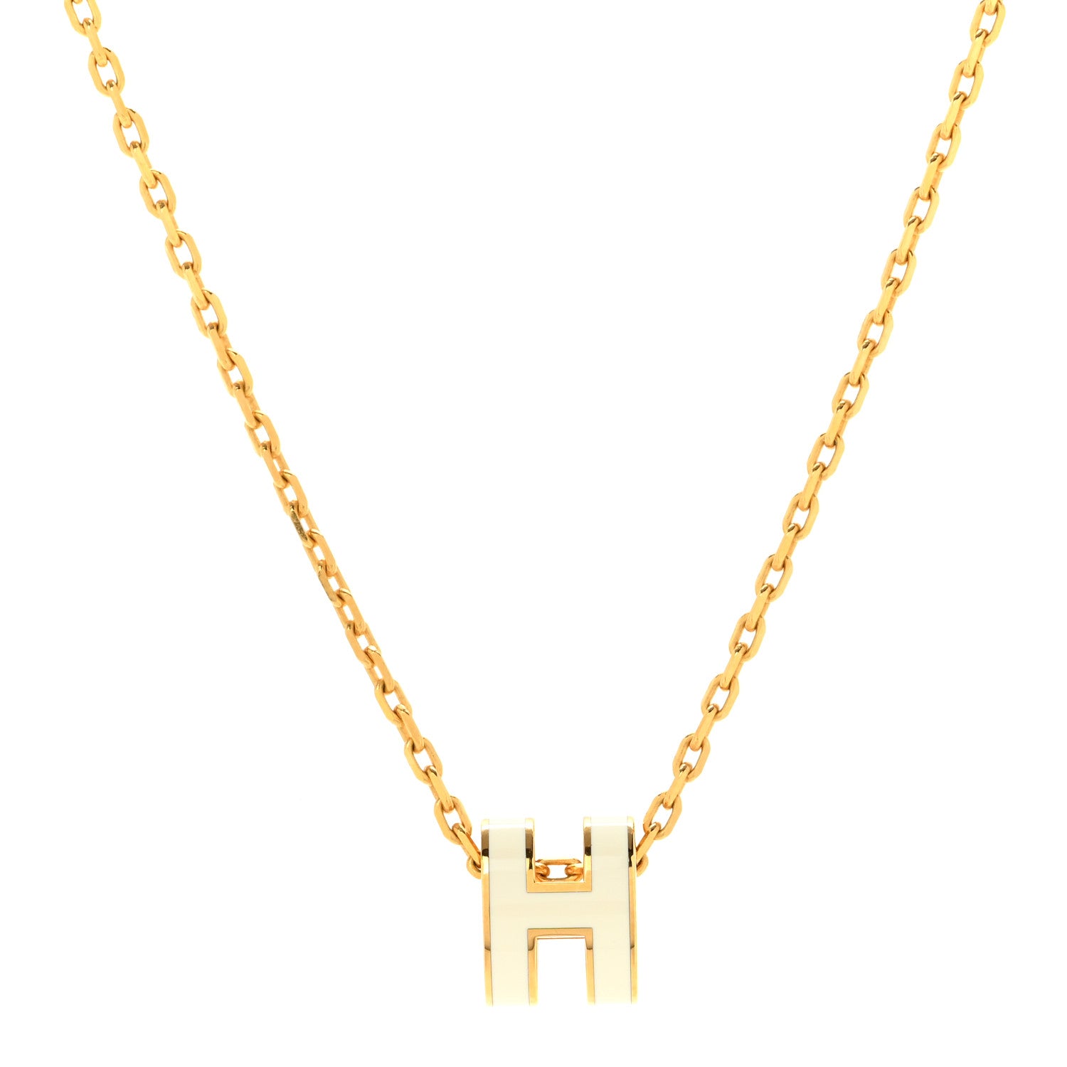Hermes Lacquered Gold Mini Pop H Pendant Necklace White 4 of 6