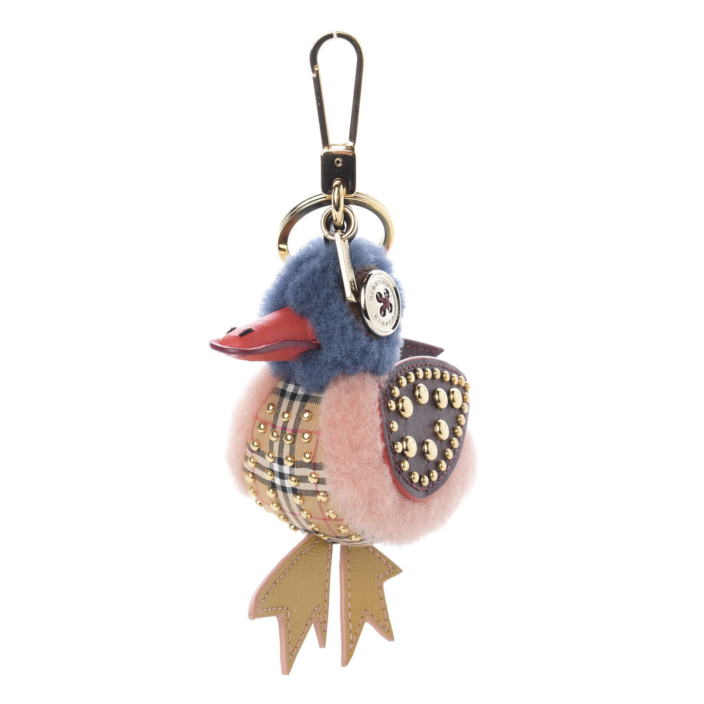 Calfskin Wool Studded Duck Bag Charm Ash Rose Multicolor