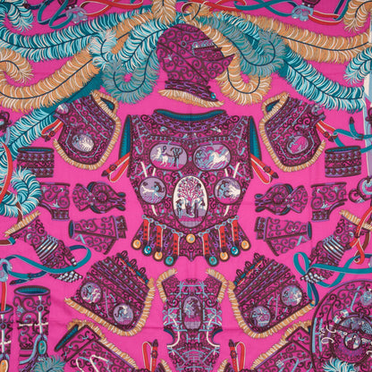 Hermes Cashmere Silk Sous L'Egide De Mars Shawl 140 Rose Vif Canard Prune 1 of 5