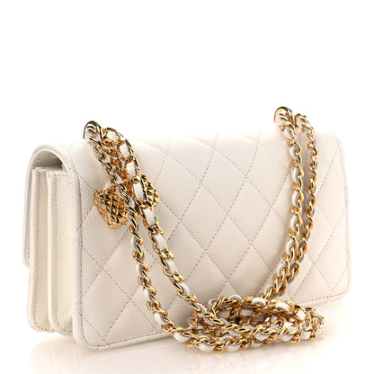 Chanel Shiny Caviar Quilted Flap Charm Wallet On Chain WOC White 3 of 13