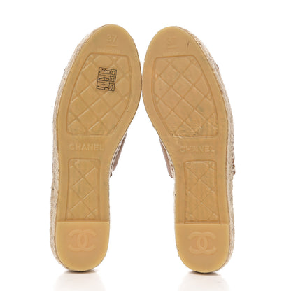 Chanel Calfskin CC Espadrille Mules 37 Light Brown 5 of 11