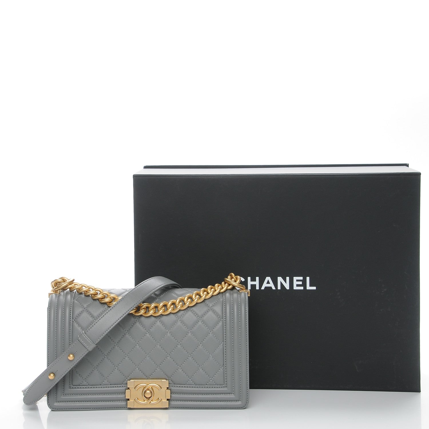 Chanel Lambskin Quilted Medium Boy Flap Grey 10 of 10