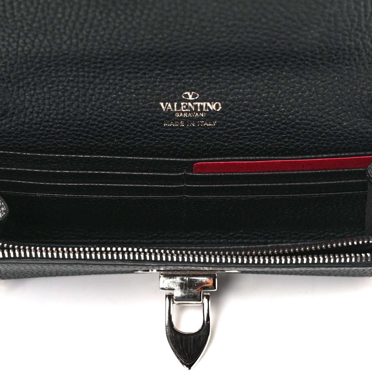 Pebbled Calfskin Rockstud Flip Lock Wallet On Chain Black
