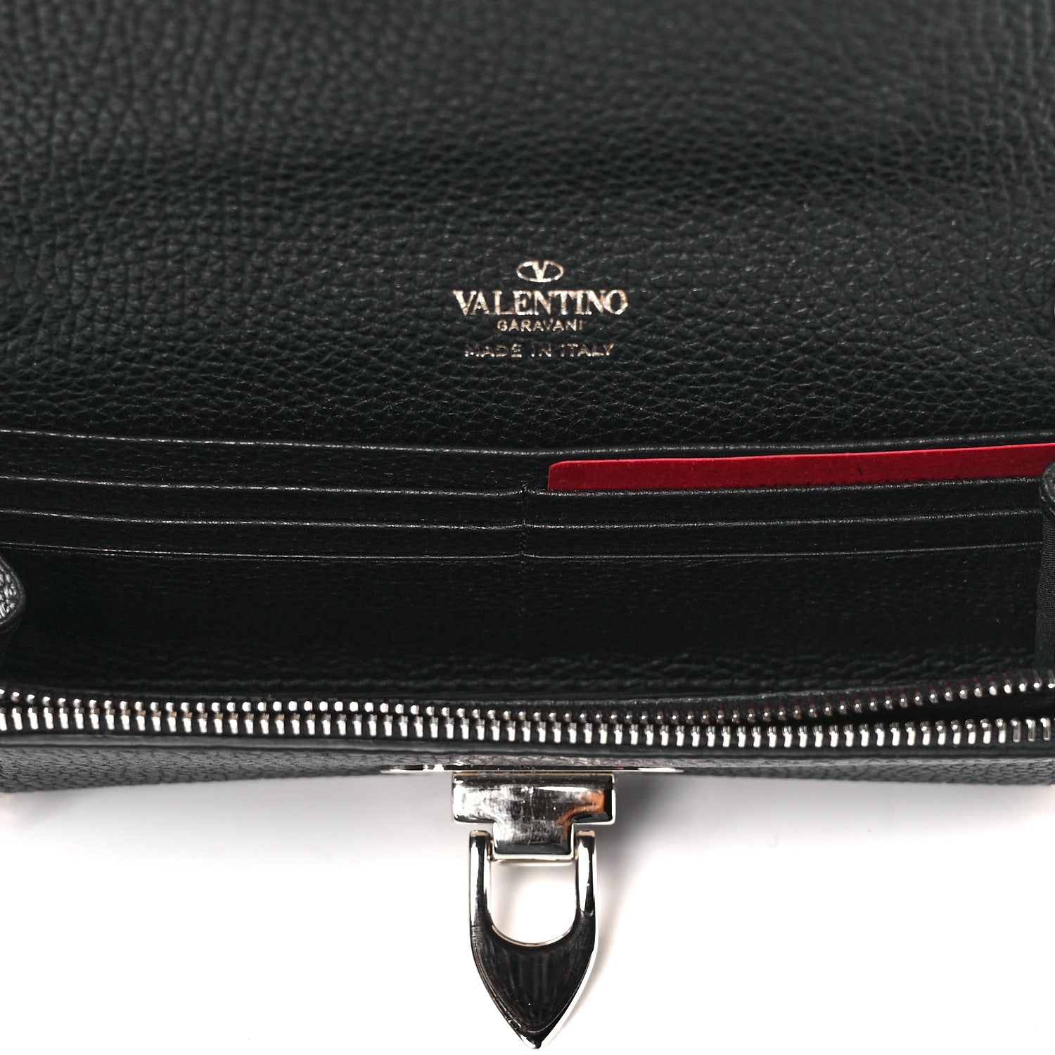 Valentino Garavani Pebbled Calfskin Rockstud Flip Lock Wallet On Chain Black 5 of 8