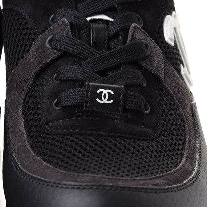 Chanel Mesh Suede Grained Calfskin Womens CC Sneakers 38 Black White 8 of 10