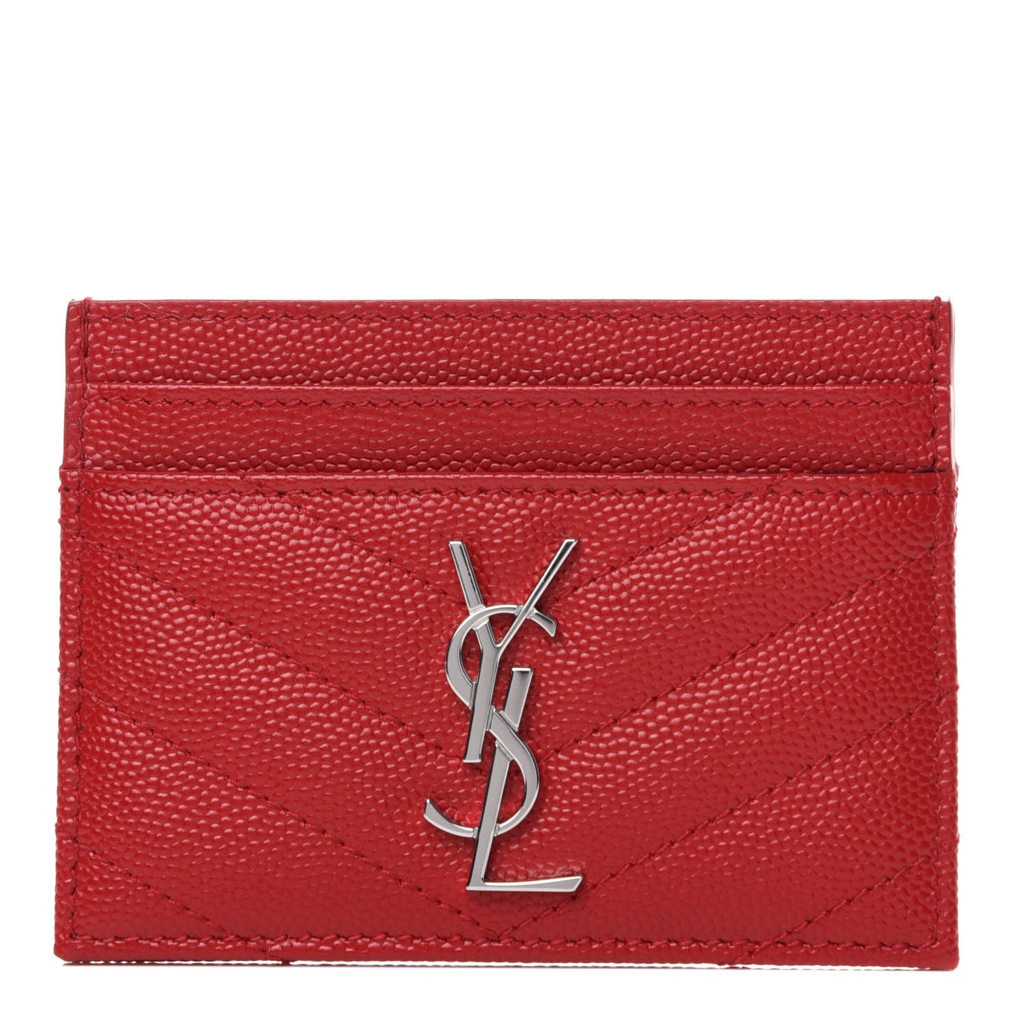 Grain De Poudre Matelasse Chevron Monogram Credit Card Case New Red