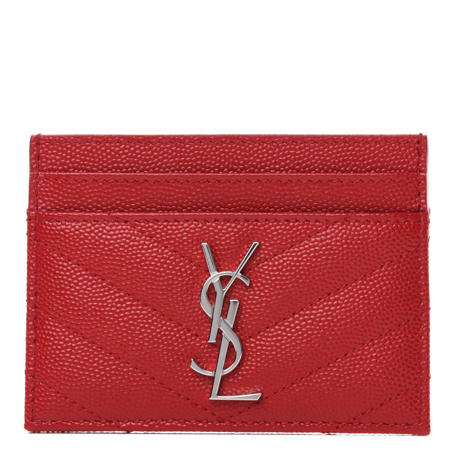 Saint Laurent Grain De Poudre Matelasse Chevron Monogram Credit Card Case New Red 1 of 7
