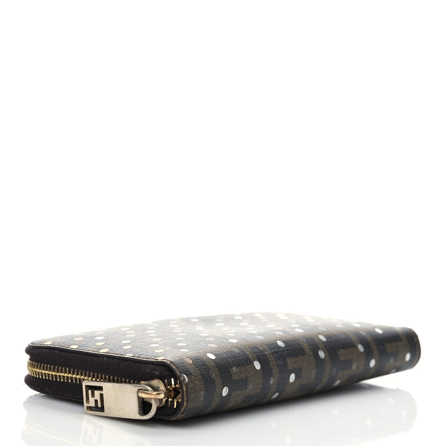 Fendi Zucca Spalmati Polka Dot Zip Around Wallet Tobacco Silver Gold 4 of 7