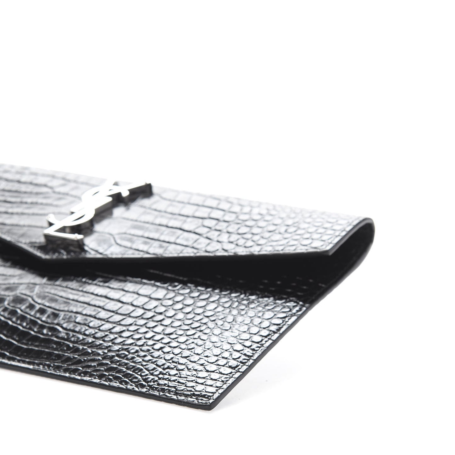 Calfskin Crocodile Embossed Uptown Monogram Clutch Black
