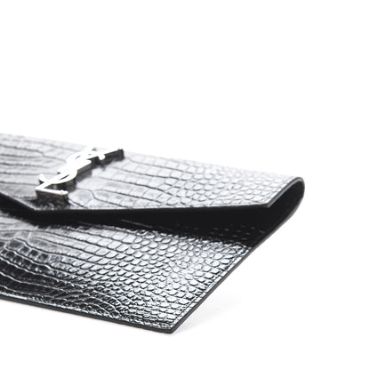 Saint Laurent Calfskin Crocodile Embossed Uptown Monogram Clutch Black 6 of 10