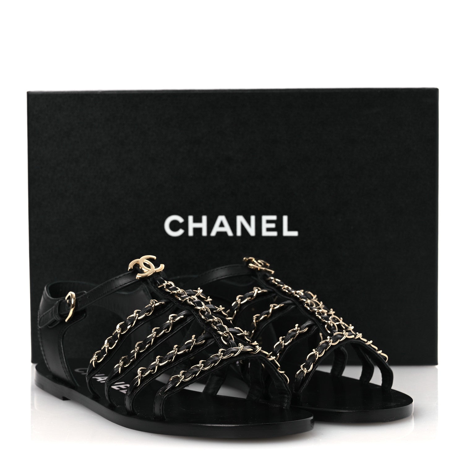 Chanel Calfskin Multi Chain CC Sandals 39 Black 11 of 11