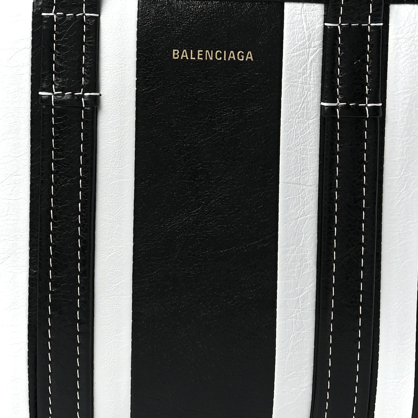 Agneau Arena Striped Patchwork Small Barbes East West Shopper Black White