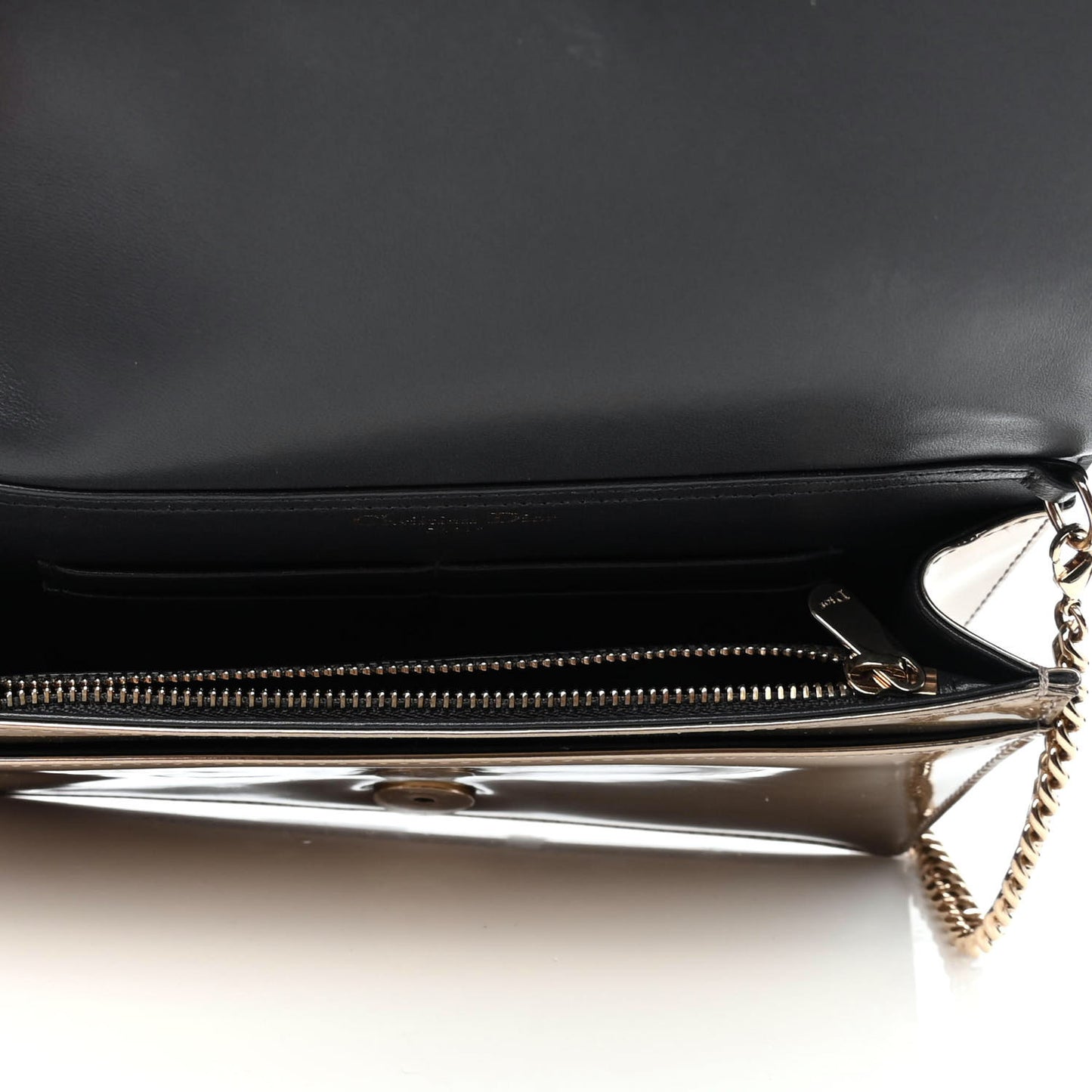 Metallic Patent Micro-Cannage Diorama Wallet on Chain Pouch Gold