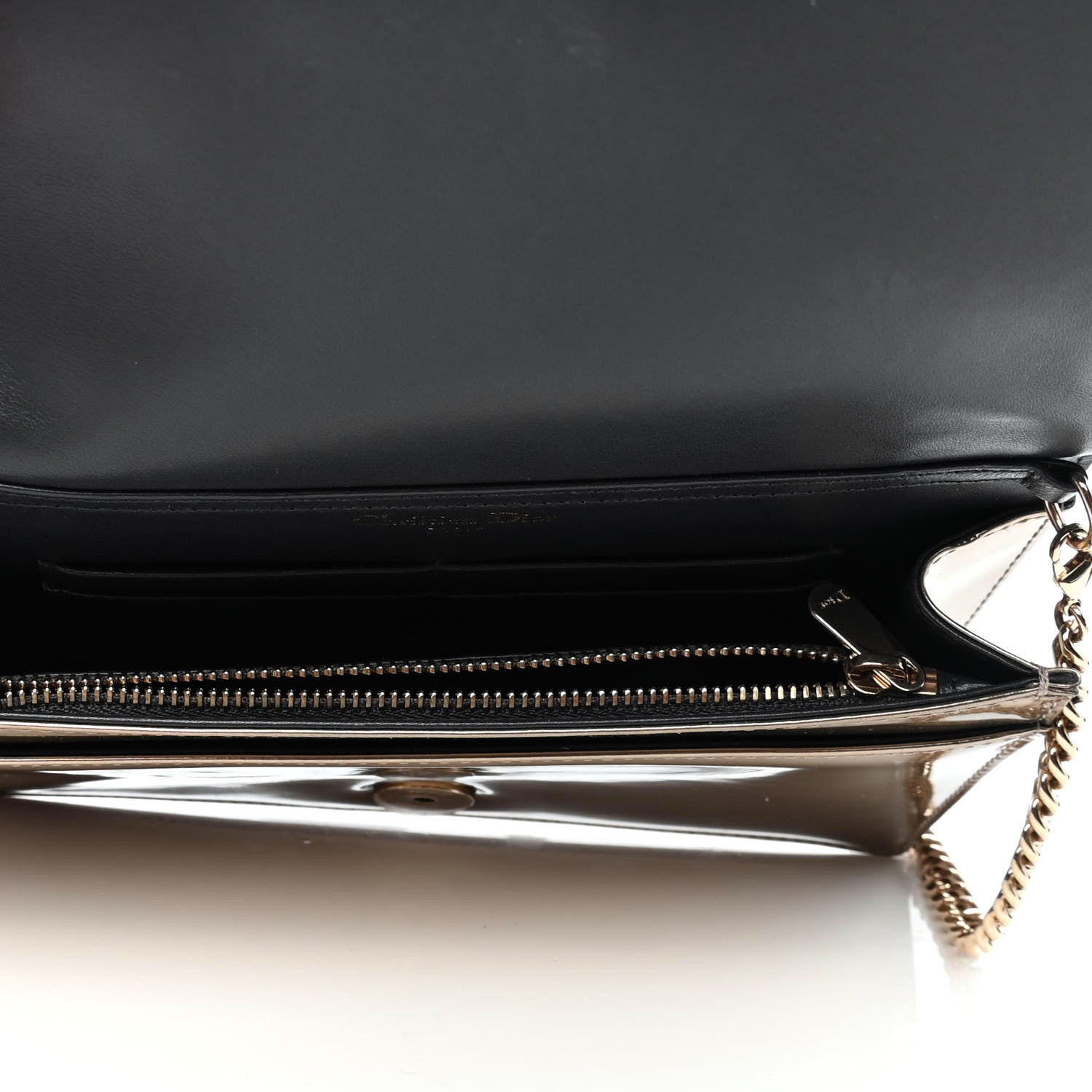 Christian Dior Metallic Patent Micro-Cannage Diorama Wallet on Chain Pouch Gold 4 of 4