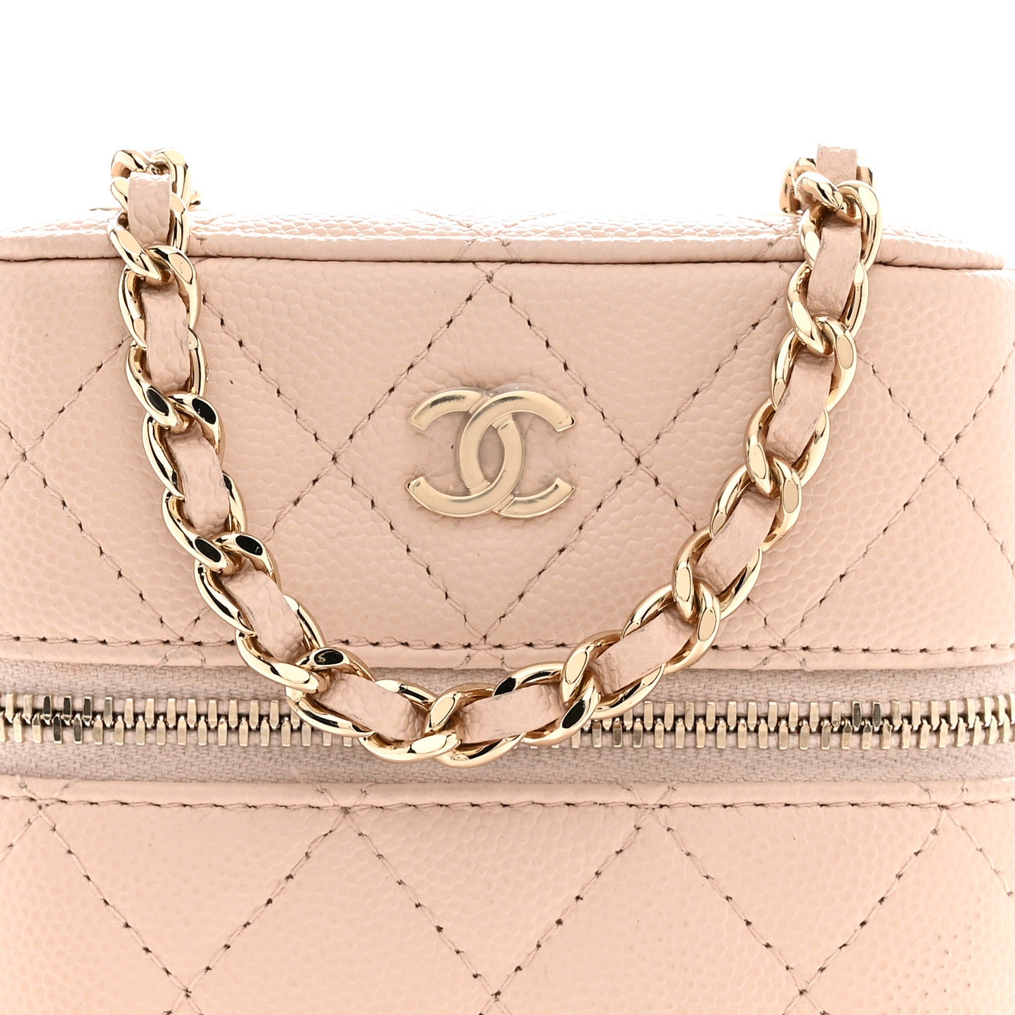 Caviar Quilted Phone Holder With Chain Light Pink