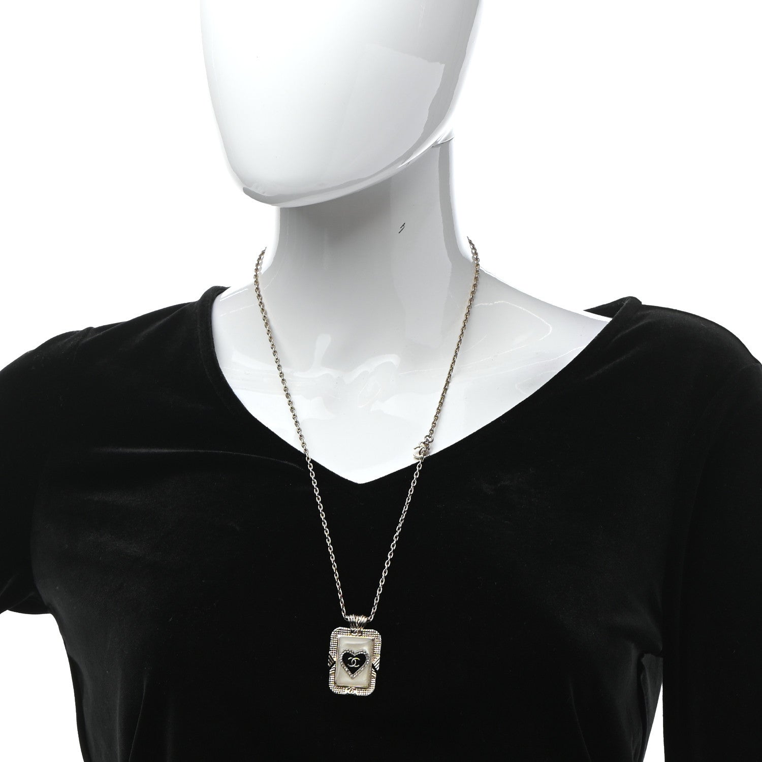 Chanel Metal Resin Enamel Crystal CC Necklace Gold Black White 2 of 6