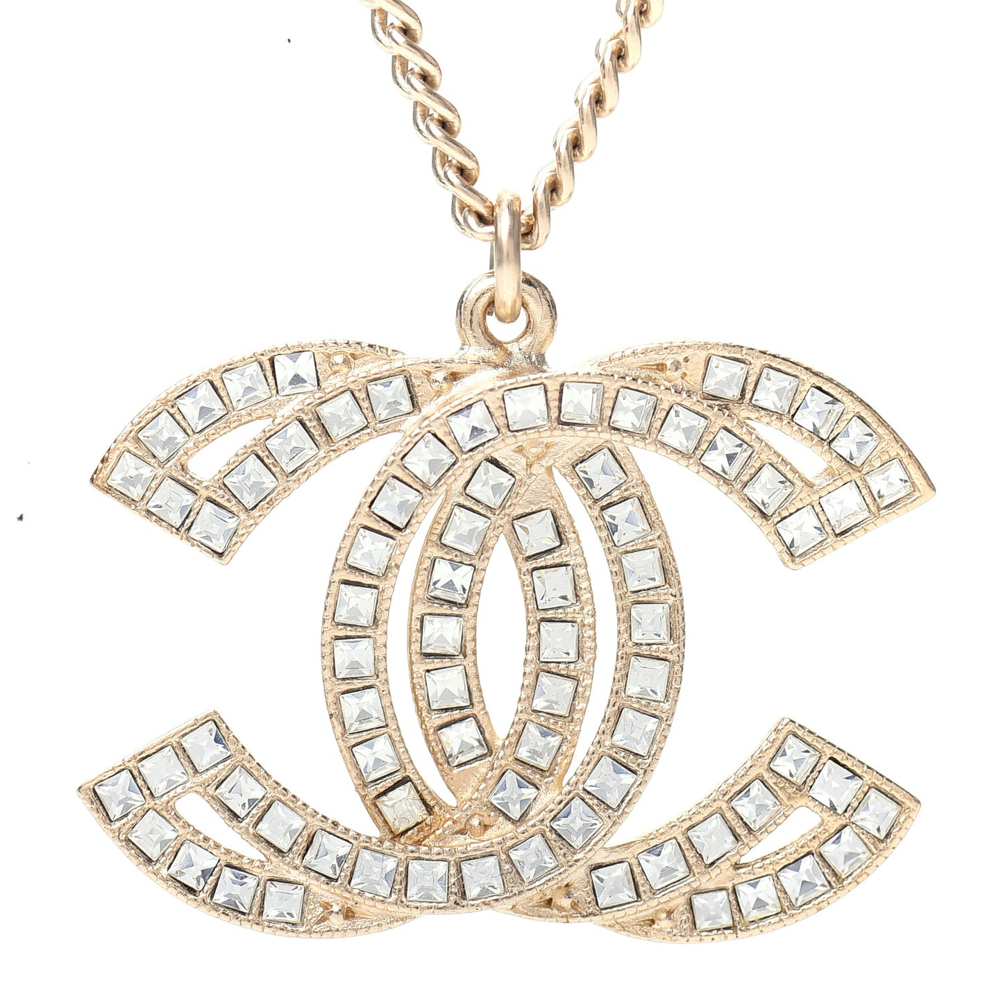 Metal Crystal Baguette CC Pendant Necklace Gold