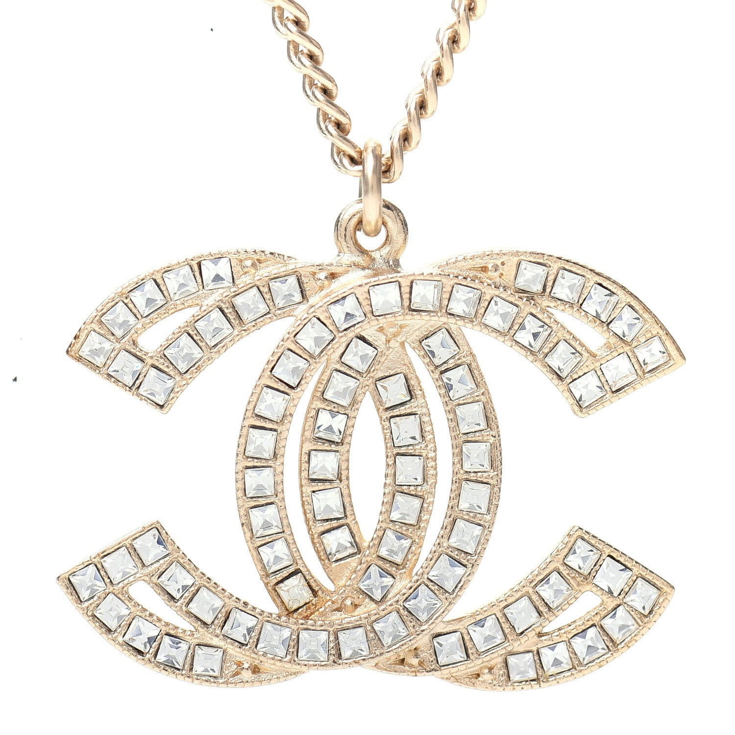 Chanel Metal Crystal Baguette CC Pendant Necklace Gold 4 of 6