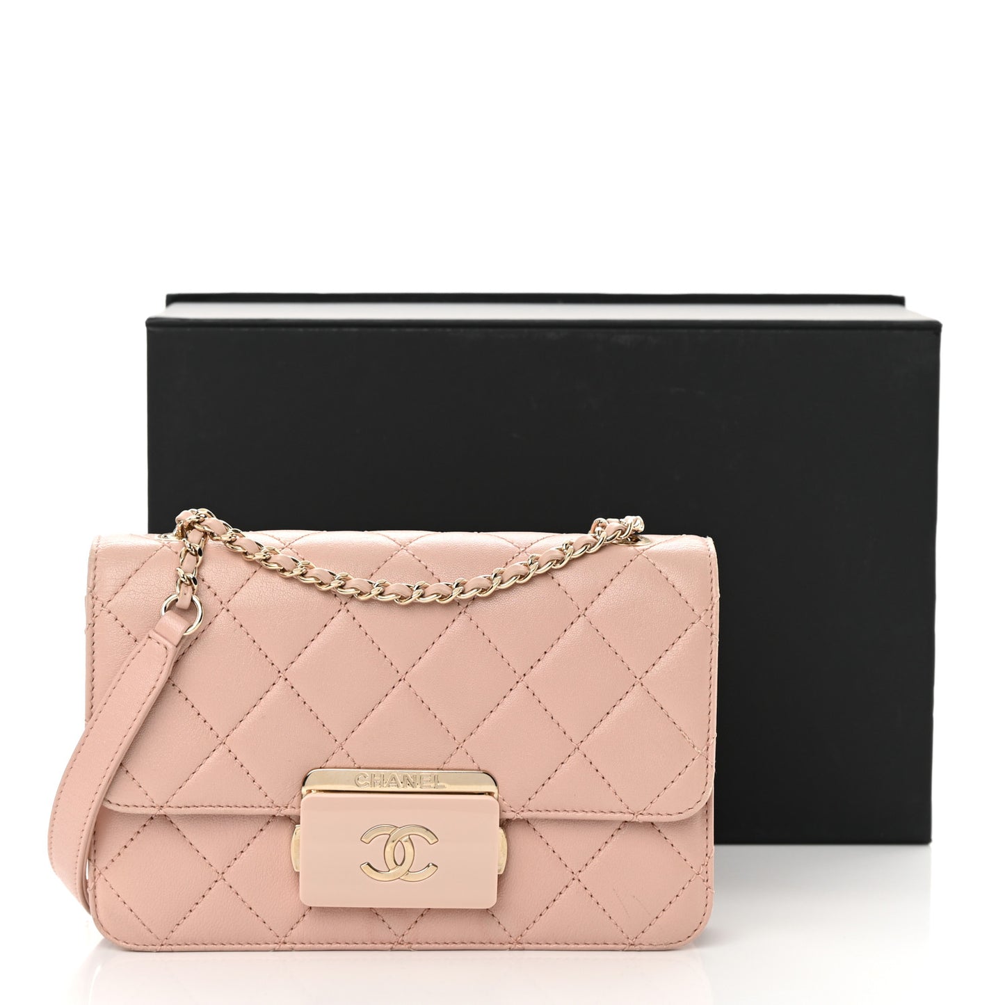 Sheepskin Quilted Mini Beauty Lock Flap Pink