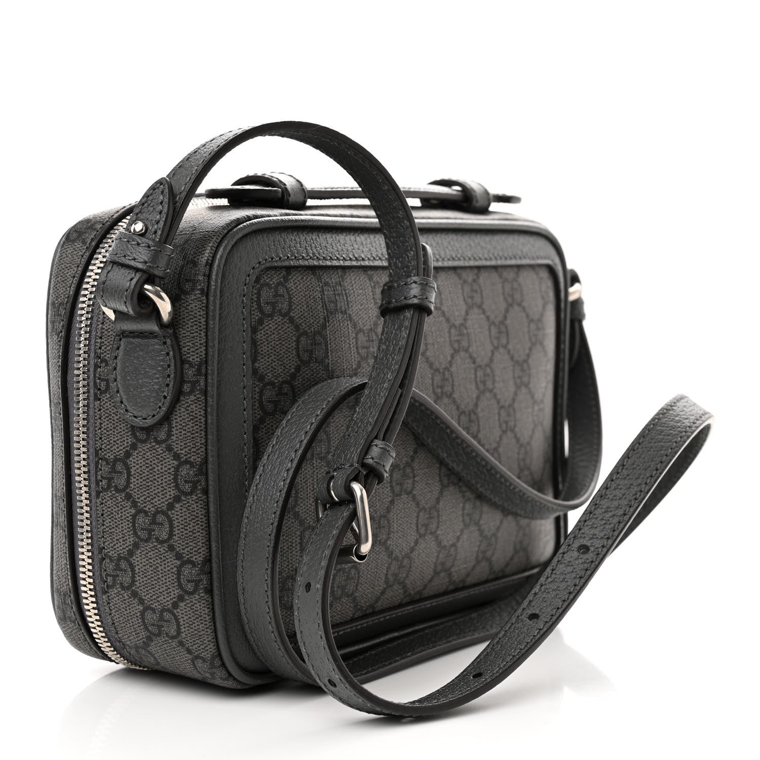 Gucci GG Supreme Monogram Textured Dollar Calfskin Small Ophidia Top Handle Shoulder Grey Black Graphite Grey 3 of 9