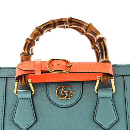 Gucci Wonka Grain Calfskin Mini Diana Tote Bag Dusty Azure Orange Fluo 8 of 10