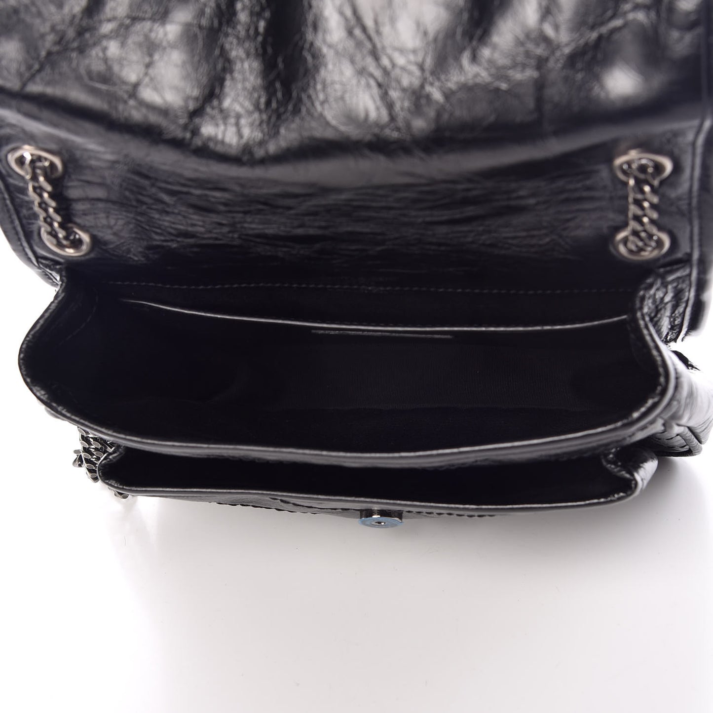 Crinkled Calfskin Matelasse Monogram Baby Niki Chain Satchel Black