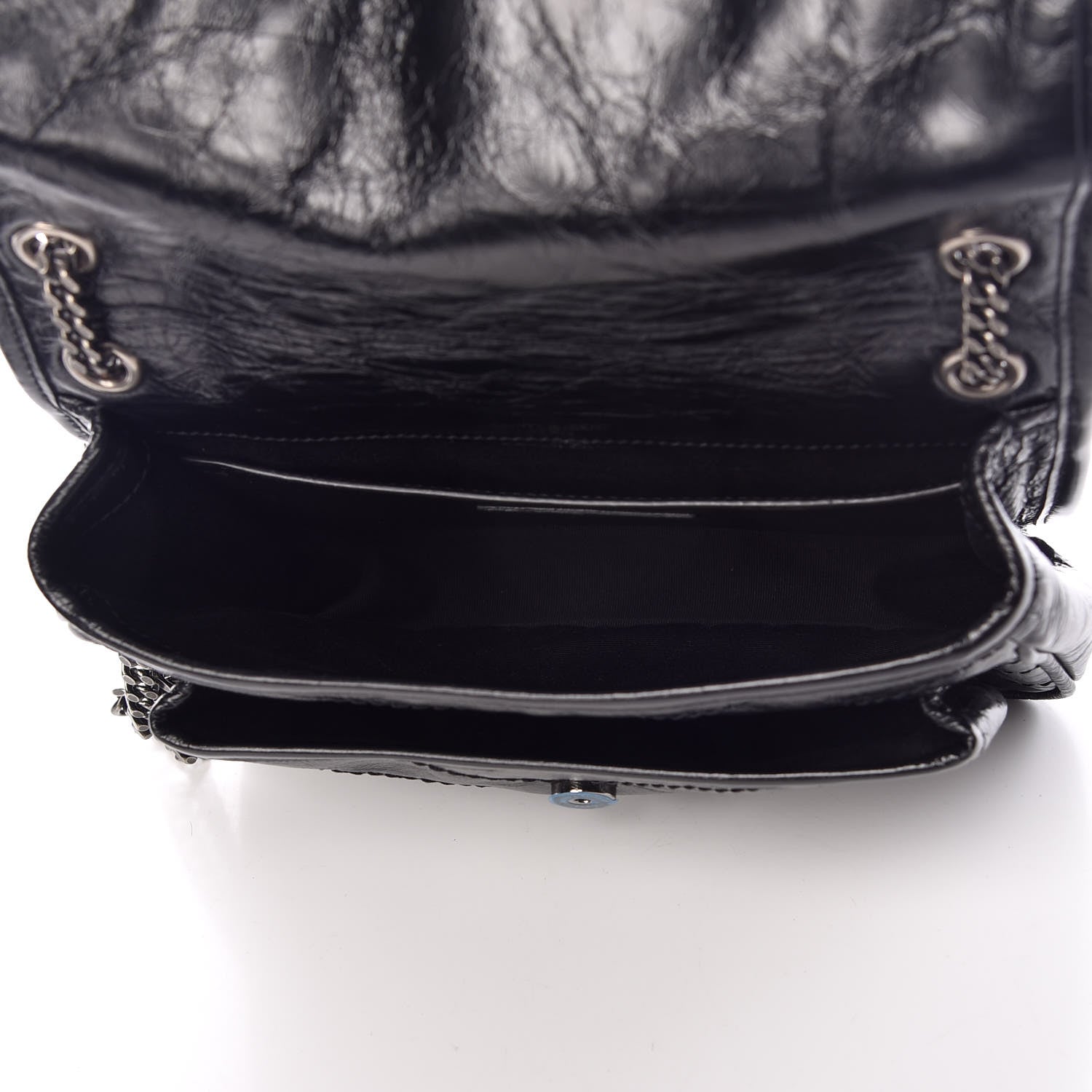 Saint Laurent Crinkled Calfskin Matelasse Monogram Baby Niki Chain Satchel Black 5 of 10
