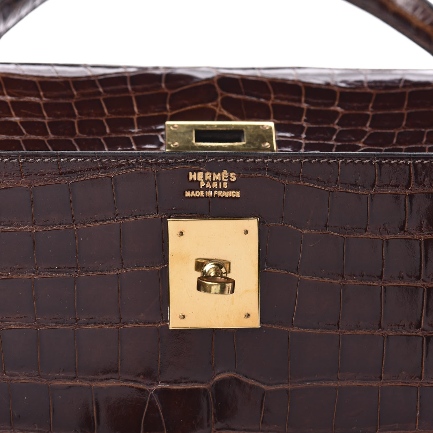 Hermes Shiny Niloticus Crocodile Kelly Sellier 32 Havane 16 of 30