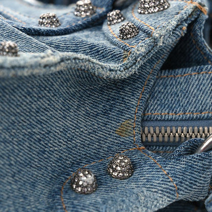 Balenciaga Washed Frayed Denim Crystal Neo Cagole Handbag XS Blue 12 of 15
