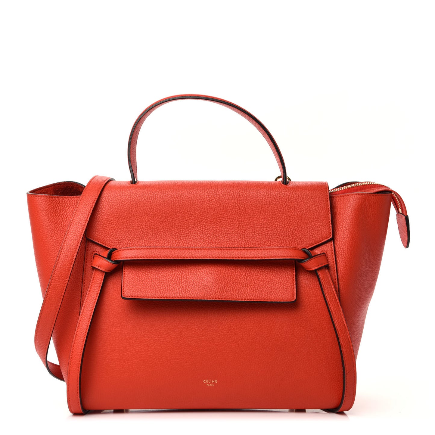Grained Calfskin Mini Belt Bag Coral Orange