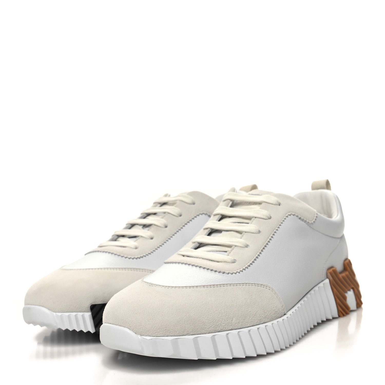 Hermes Calfskin Suede Goatskin Bouncing Sneakers 40 White 3 of 7