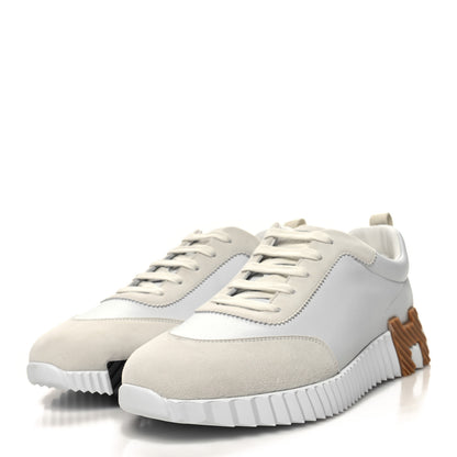 Hermes Calfskin Suede Goatskin Bouncing Sneakers 40 White 3 of 7