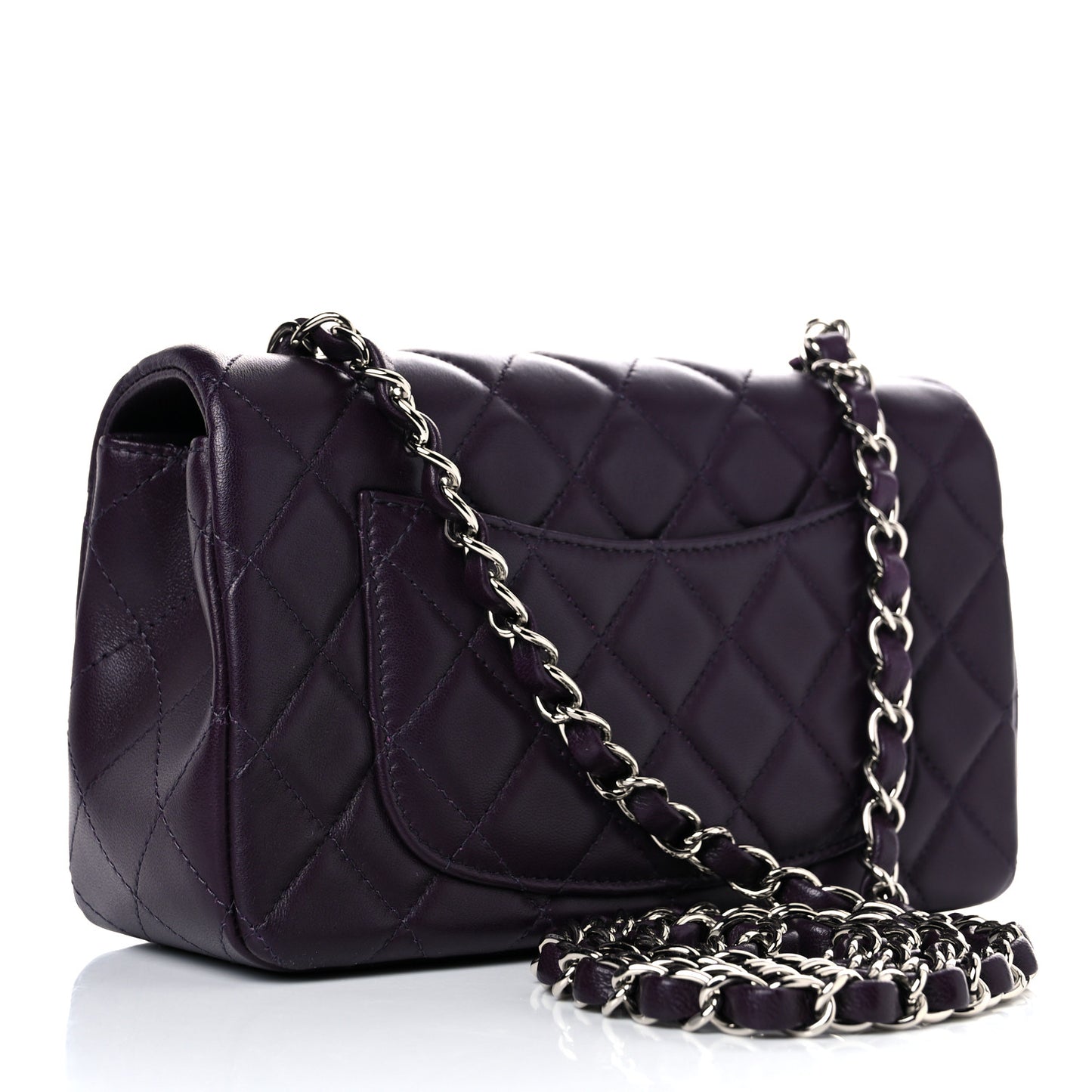 Lambskin Quilted Mini Rectangular Flap Dark Purple