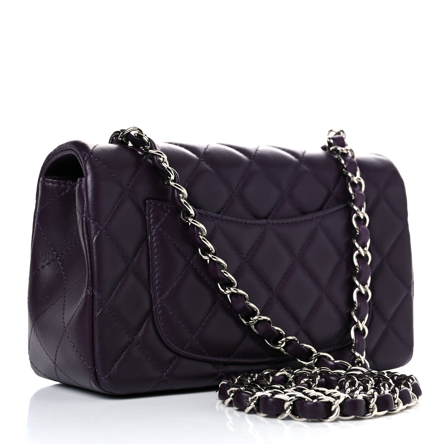 Chanel Lambskin Quilted Mini Rectangular Flap Dark Purple 3 of 13
