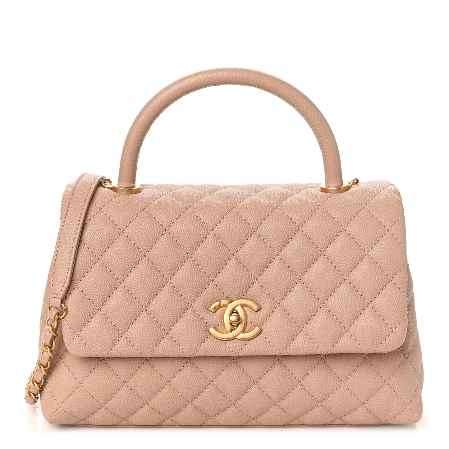 Caviar Quilted Small Coco Handle Flap Beige