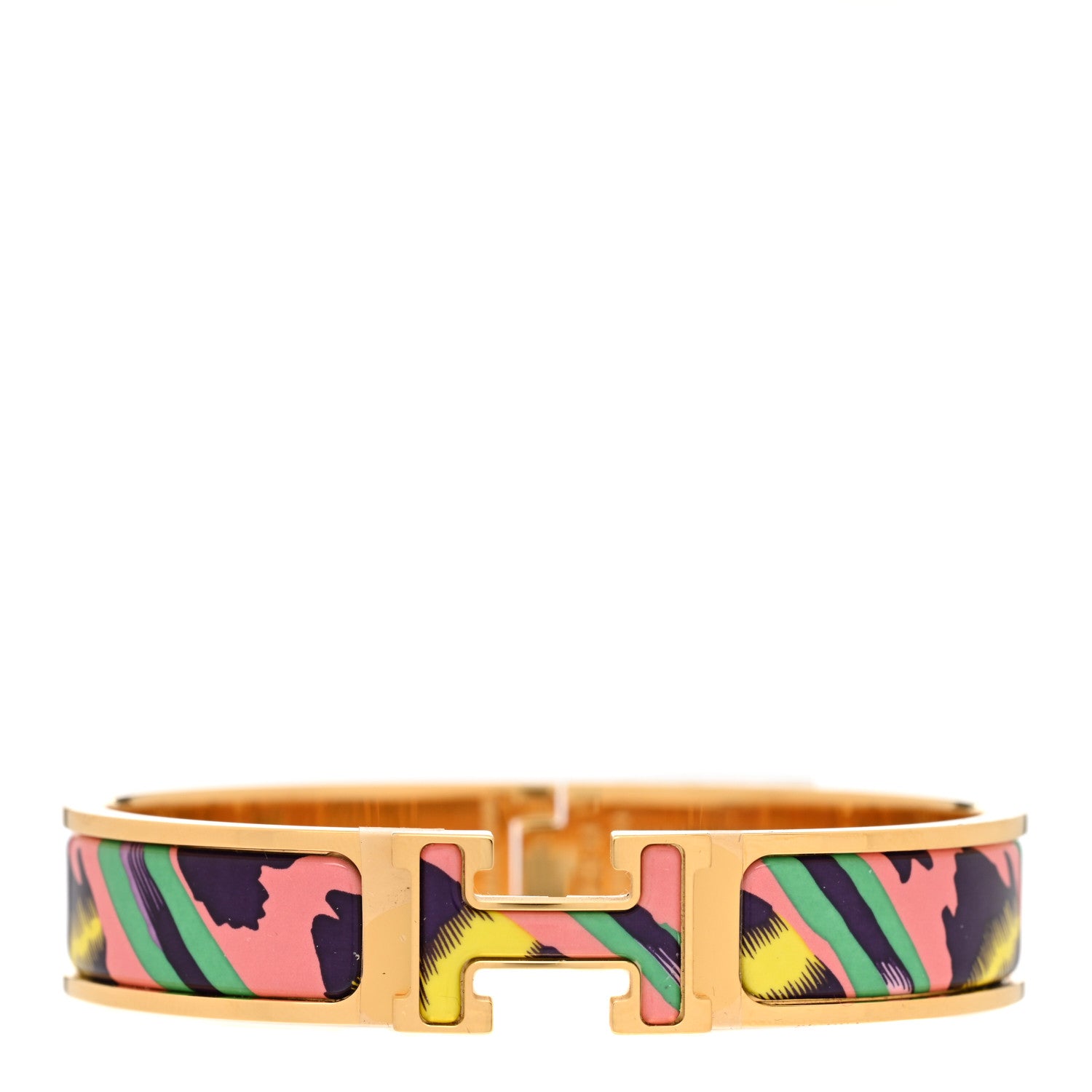 Hermes Enamel Printed Le Chat Carre Narrow Clic Clac H Bracelet PM Tropique 1 of 4