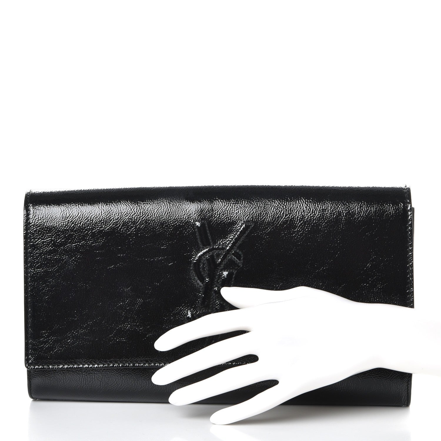 Saint Laurent Textured Patent Monogram Large Belle De Jour Clutch Black 2 of 8