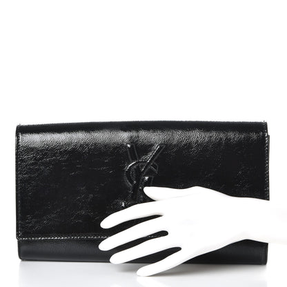 Saint Laurent Textured Patent Monogram Large Belle De Jour Clutch Black 2 of 8