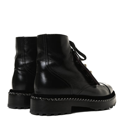 Chanel Crackled Calfskin Velvet Pearl Combat Short Boots 37.5 Black 4 of 15