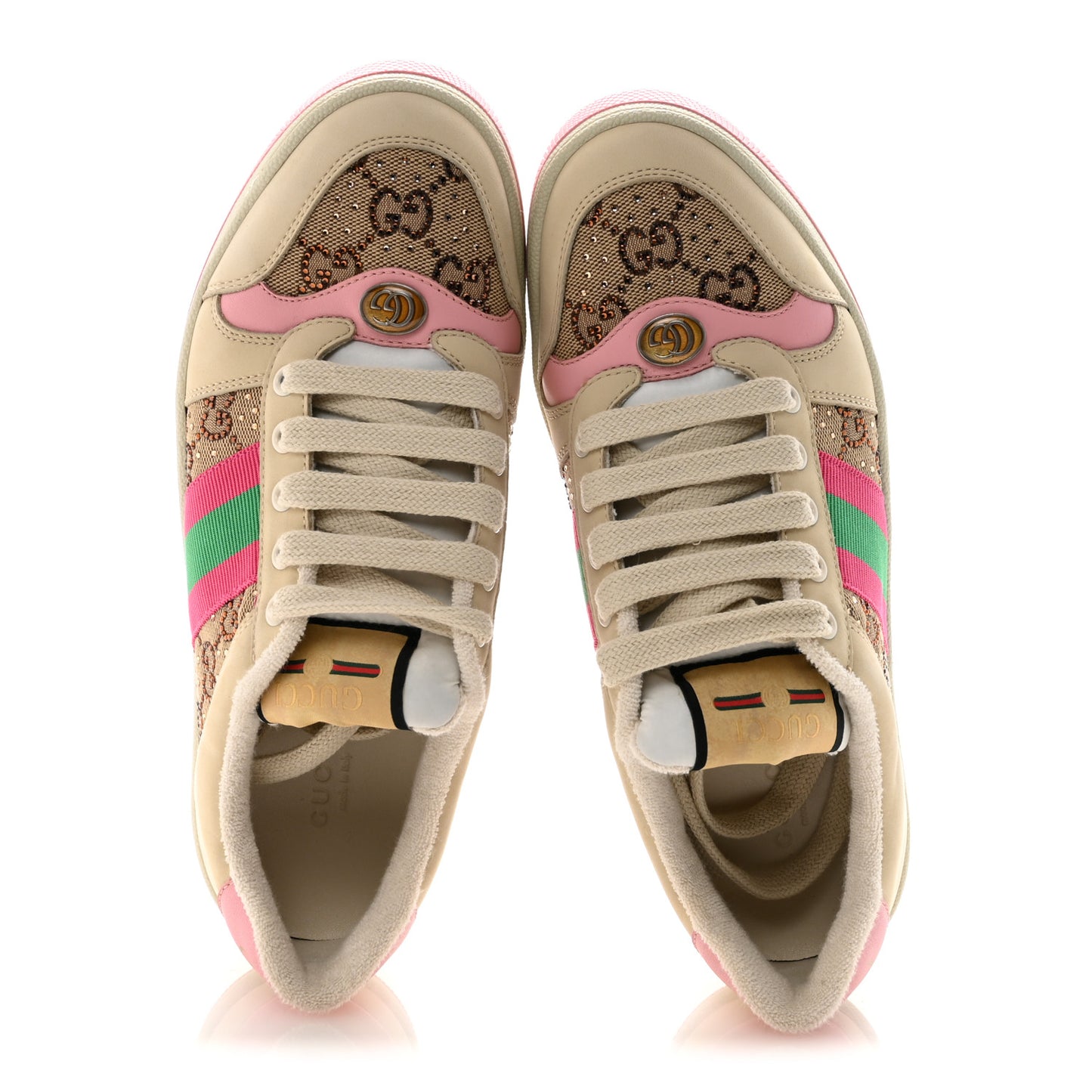 Calfskin GG Supreme Crystals Web Screener Sneakers 39 Beige Ebony Wild Rose 38 Beige Ebony Wild Rose