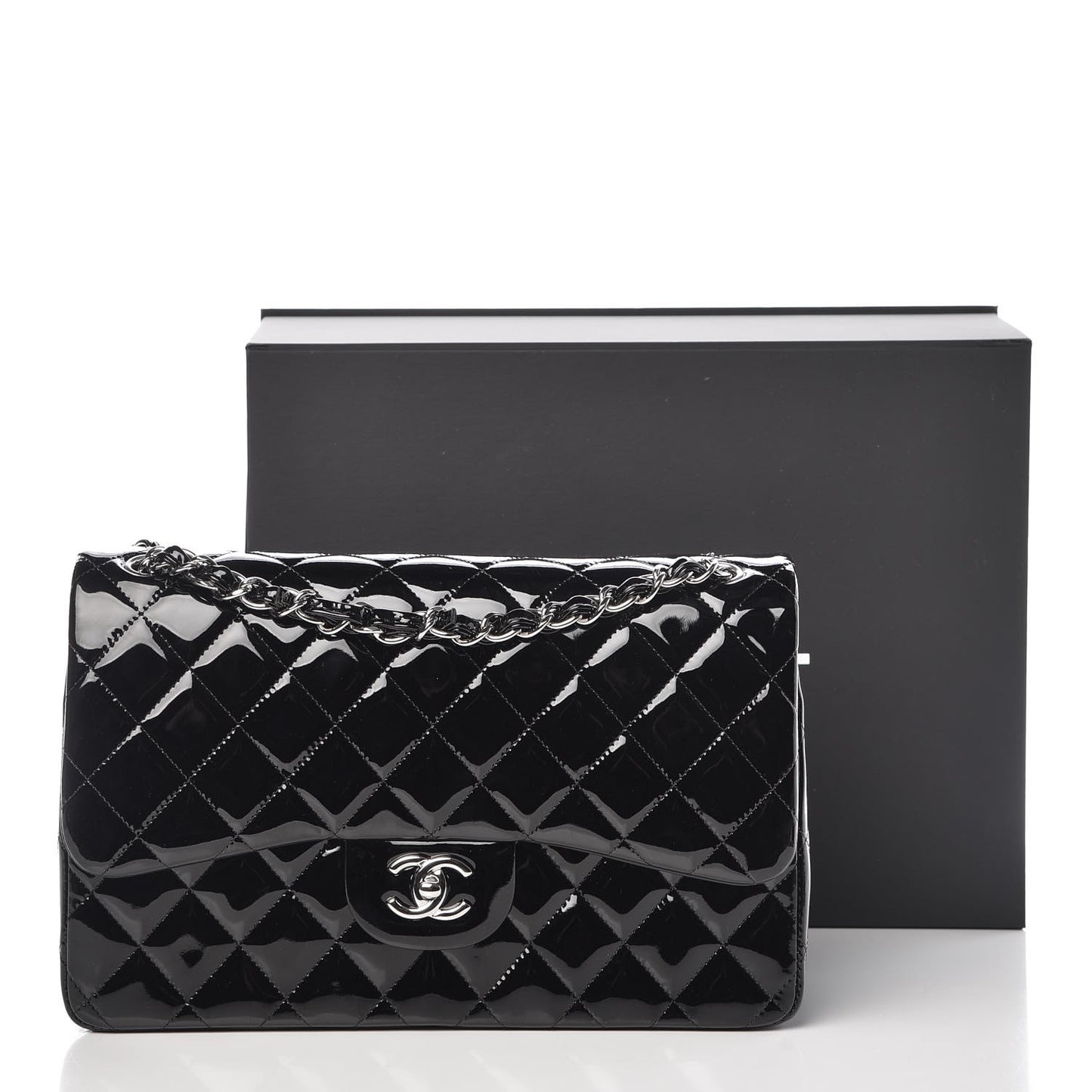 Patent Quilted Jumbo Double Flap Black