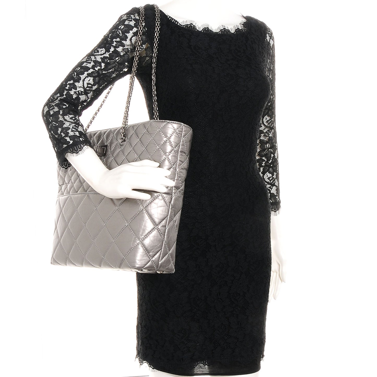 Aged Calfskin Reissue 2.55 Tote Dark Silver
