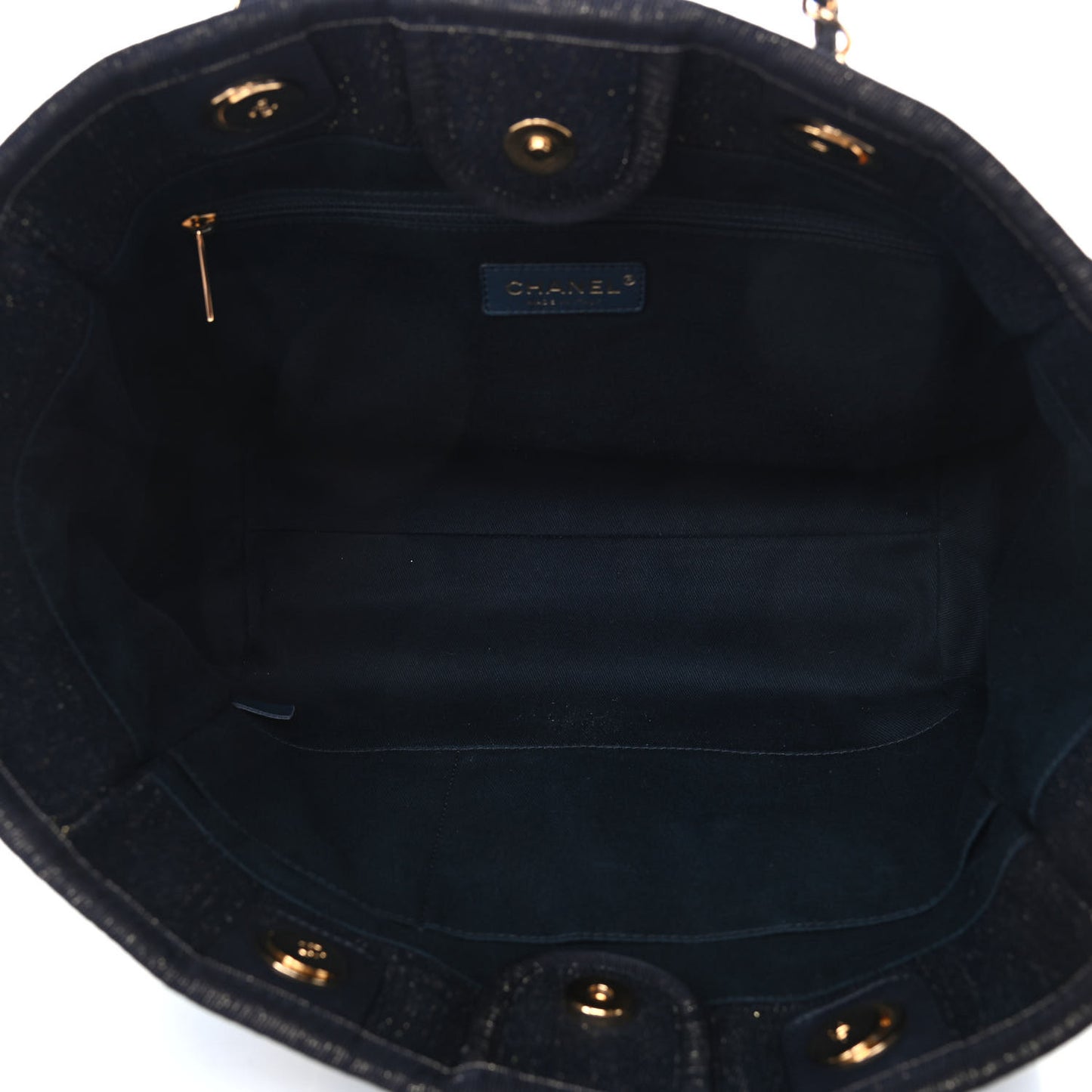 Lurex Canvas Small Deauville Tote Navy Blue Gold