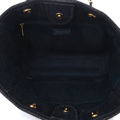 Chanel Lurex Canvas Small Deauville Tote Navy Blue Gold 5 of 10