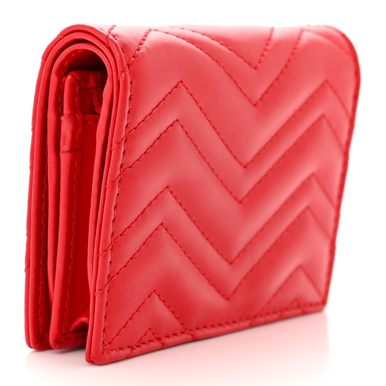 Gucci Calfskin Matelasse GG Marmont Card Case Wallet Hibiscus Red 3 of 8