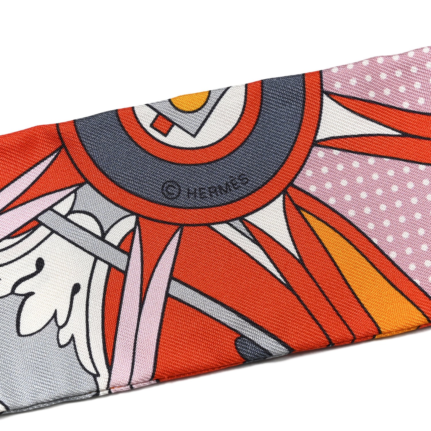 Hermes Silk Washington's Carriage Detail Twilly Orange Jaune 4 of 4