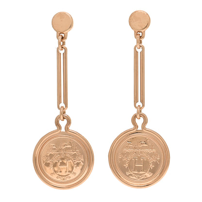 Hermes 18K Rose Gold PM Ex-Libris Drop Earrings 1 of 5