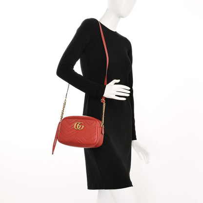 Gucci Calfskin Matelasse Small GG Marmont Chain Shoulder Bag Hibiscus Red 2 of 7