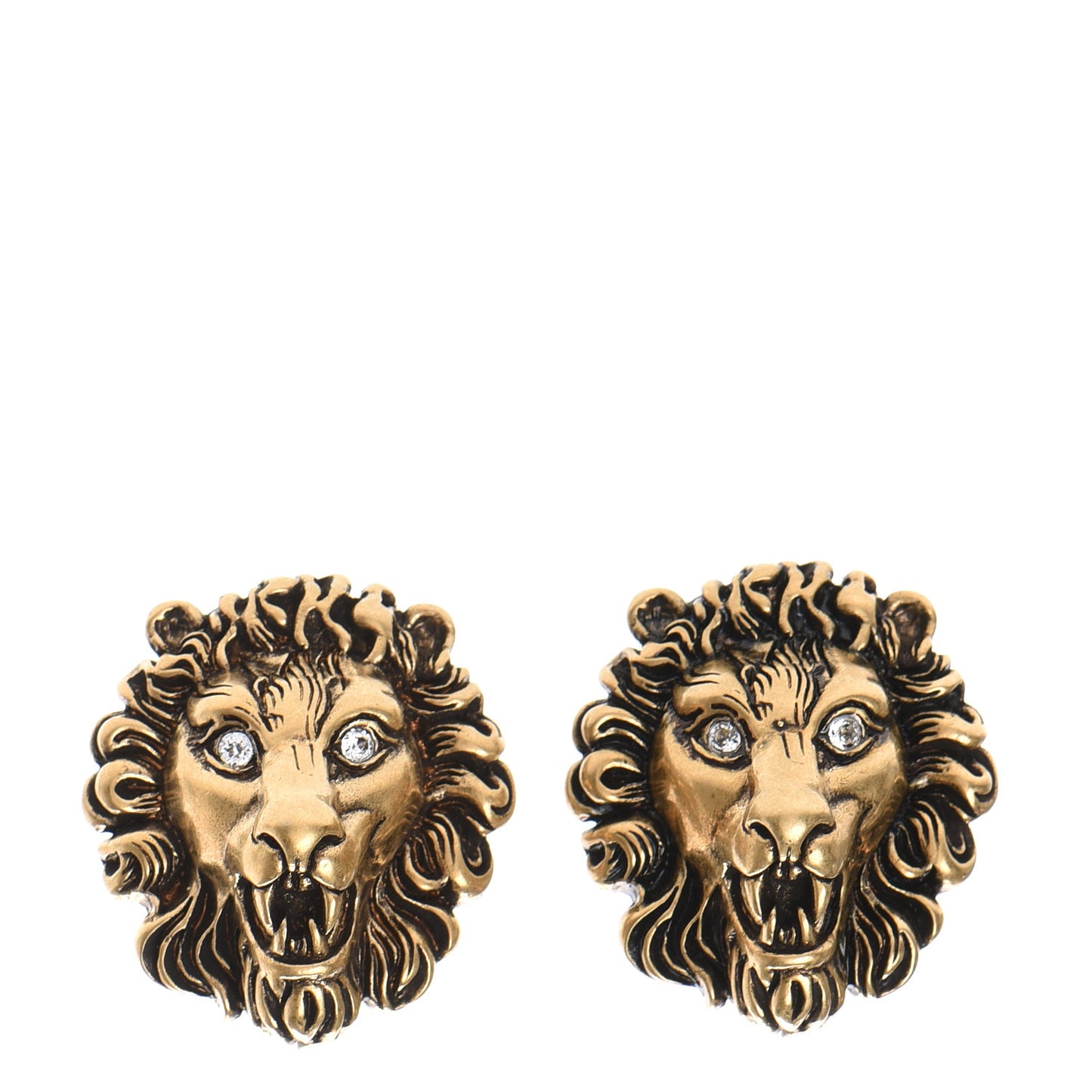 Metal Crystal Lion Clip On Earrings Aged Gold