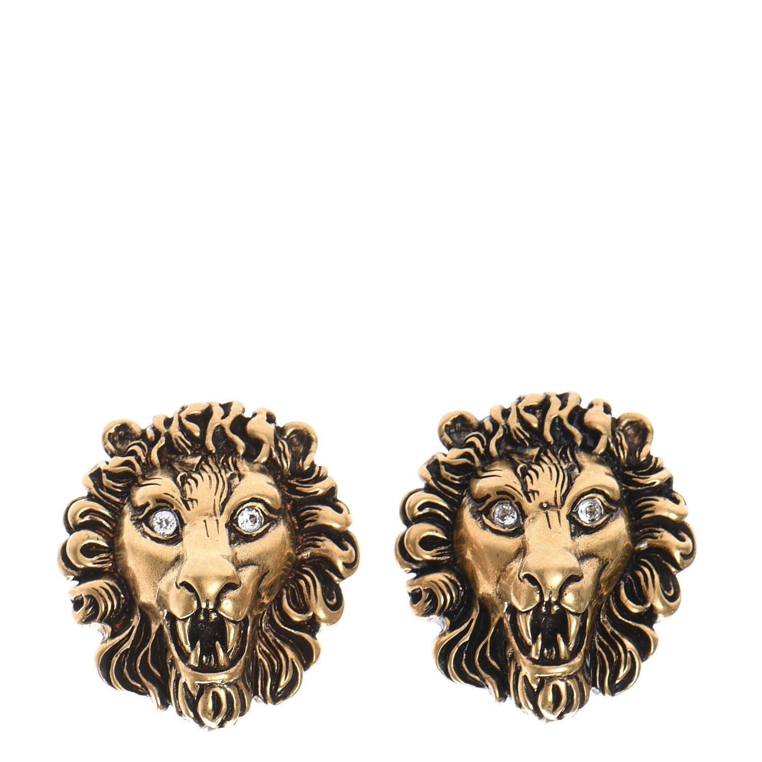 Gucci Metal Crystal Lion Clip On Earrings Aged Gold 1 of 4